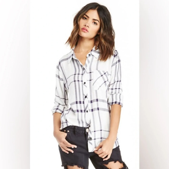 Rails x Free People Hunter Plaid button up shirt Small White/navy color - Picture 1 of 9